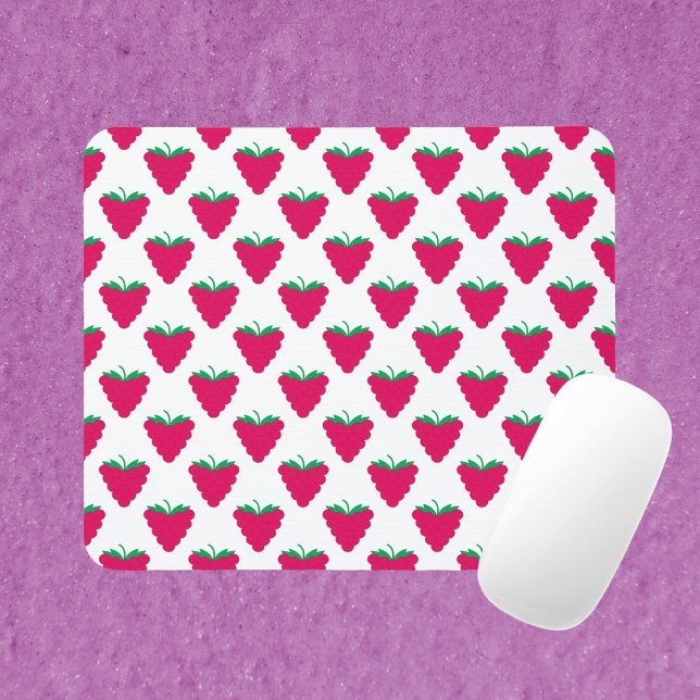 Tapis De Souris Framboise Rose Fruit à Baie (A mouse pad with a pattern of pink raspberries.)