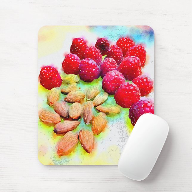 Tapis De Souris Framboises et amandes Aquarelles saines (Avec souris)