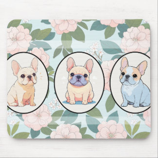 Tapis De Souris Français Bulldogs classique fleurs arrière - plan