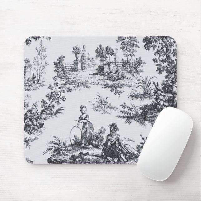 Tapis De Souris Française toile de jouy noir et blanc élégant (Avec souris)
