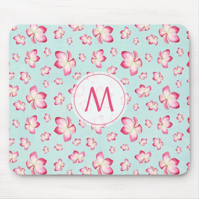 Tapis De Souris Frangipani rose Monogram Aqua (Devant)