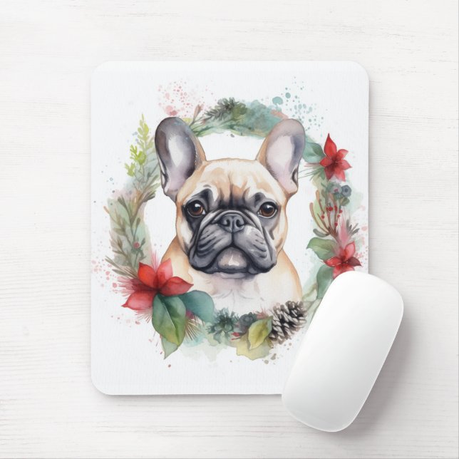 Tapis De Souris French Bulldog Christmas Wreath Festive Pup (Avec souris)