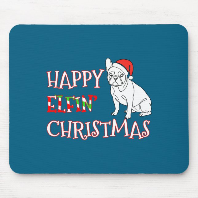 Tapis De Souris French Bulldog Funny Santa Hat Happy Elfin Christm (Devant)