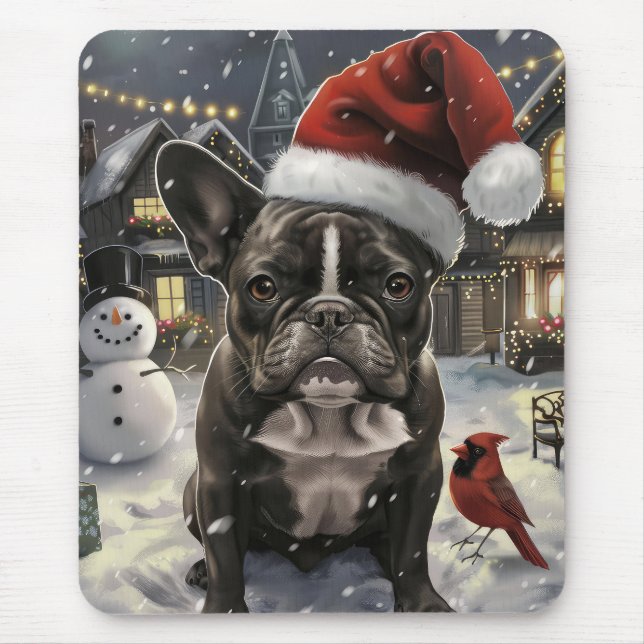 Tapis De Souris French Bulldog Winter Wonderland Christmas Joie (Devant)