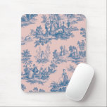 Tapis De Souris French toile de jouy bleu et rose élégant<br><div class="desc">Français toile de jouy rose et blanc.</div>
