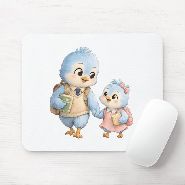 Tapis de souris Frère Sœur Oiseau Bureau (Avec souris)