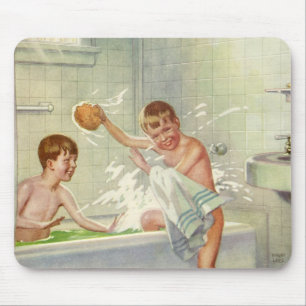 Tapis De Souris Frères vintage, enfants, garçons éclaboussant dans