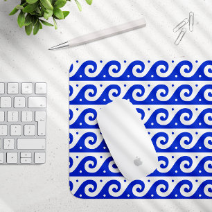 Tapis De Souris Fret grec, Motif d'onde méditerranéen, Bleu