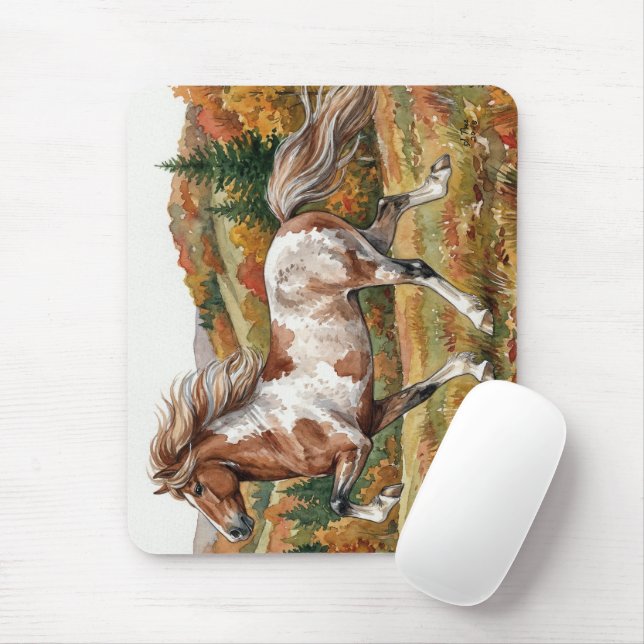 Tapis De Souris Freya Icelandic Horse in Autumn Forest (Avec souris)