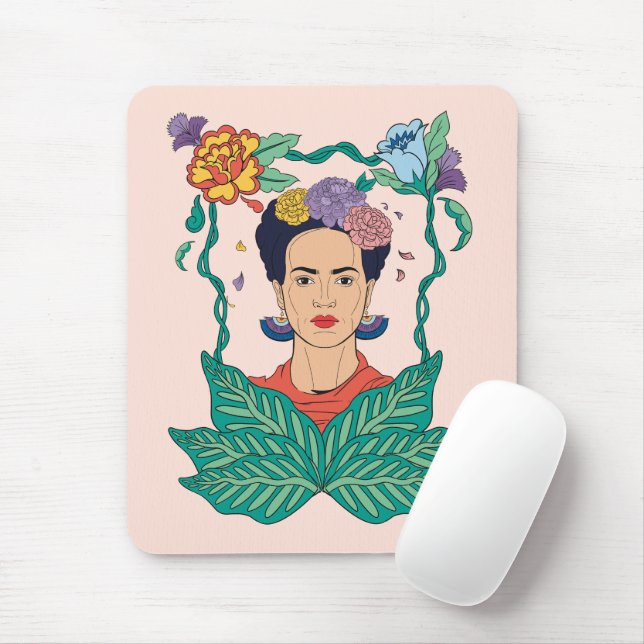 Tapis De Souris Frida Kahlo Graphisme du cadre floral (Avec souris)