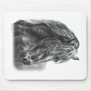 Tapis De Souris Friesian Horse Portrait Wavy Mane