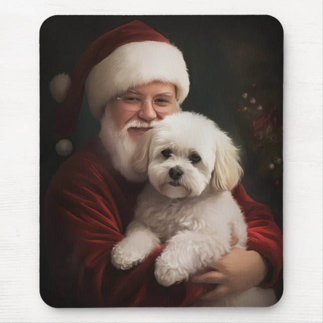 Tapis De Souris Frise de Bichon avec Noël Festif du Père Noël (Devant)