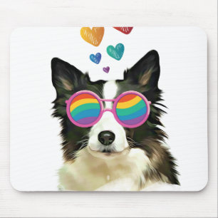 Tapis De Souris Frontière Collie Chien avec Coeurs Saint-Valentin
