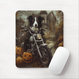 Tapis De Souris Frontière Collie équitation Moto Halloween Effraya