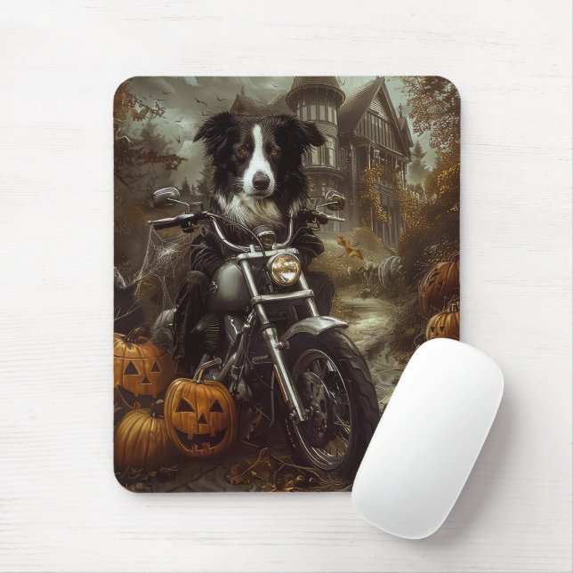 Tapis De Souris Frontière Collie équitation Moto Halloween Effraya (Avec souris)