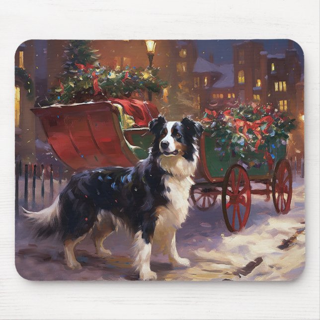 Tapis De Souris Frontière Collie Festive de Noël (Devant)