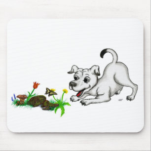 Tapis De Souris Frühlingserwachen, Welpe mit Schmetterling