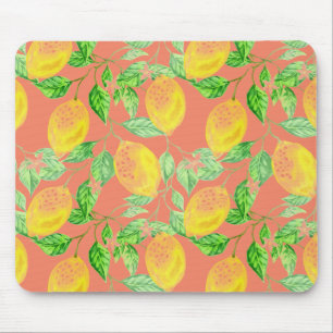 Tapis De Souris Fruit citron motif jaune et pêche rose mignon