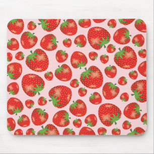 Tapis De Souris Fruit Fraise Motif D'Illustration Sur Rose