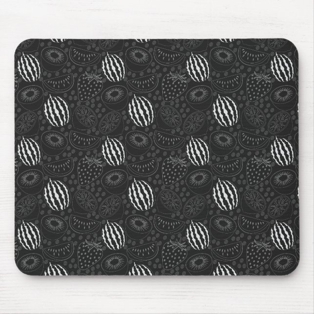 Tapis De Souris Fruit sans couture motif noir et blanc Tropical (Devant)