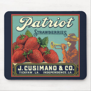 Tapis De Souris Fruit vintage Crate Étiquette Art Patriot Fraises