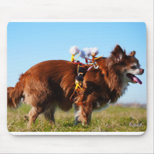 Tapis De Souris Fubby fait du cheval sur son petit chien ami.