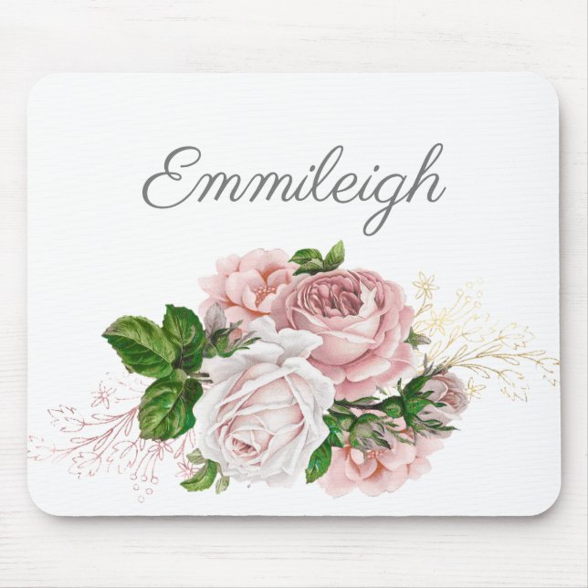 Tapis De Souris Fuchsia Aquarelle Florale Blanche Script (Devant)
