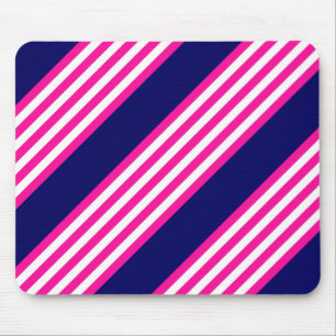 Tapis De Souris Fuchsia et blanc cinq bandes motif avec bleu