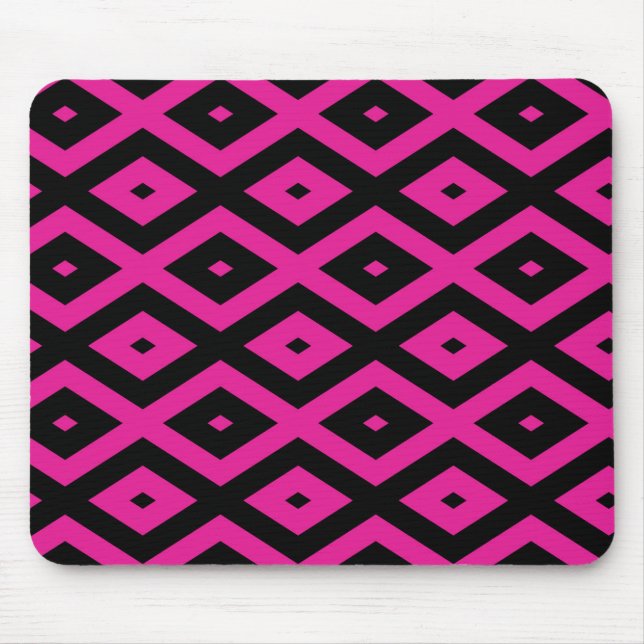 Tapis De Souris Fuchsia et motif de diamants noirs (Devant)