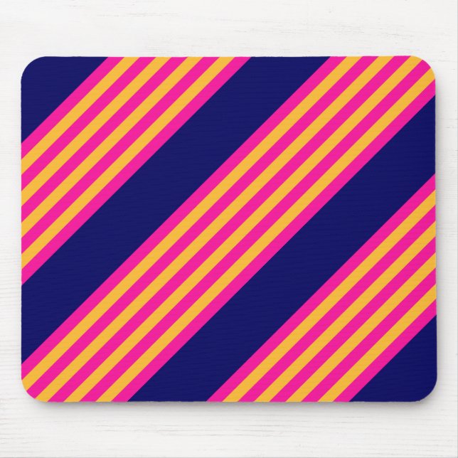Tapis De Souris Fuchsia et rayures jaunes avec bleu marine (Devant)