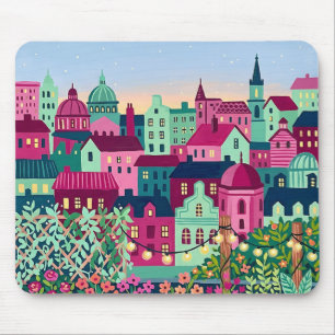 Tapis de souris Fuchsia & Mint Skyline – Art urbai