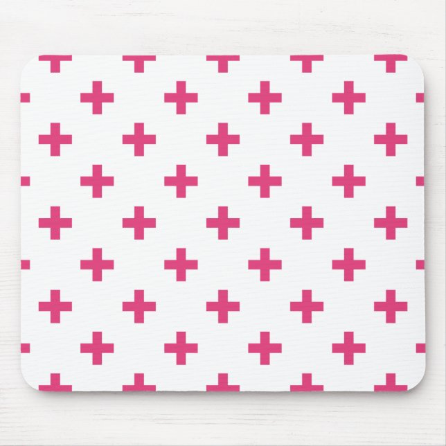 Tapis De Souris Fuchsia polka croise sur blanc (Devant)