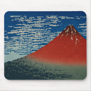 Tapis De Souris Fuji Rouge Inspiré de Hokusai en Pixel Art Japonai