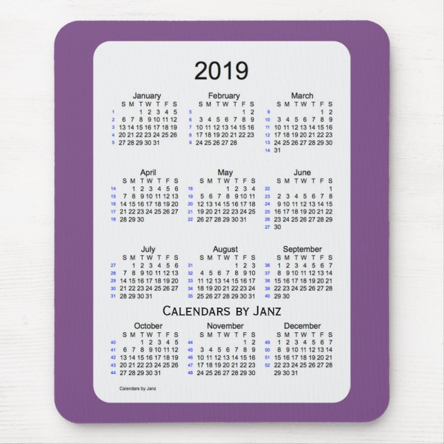 Tapis De Souris Fumée de 2019 pourpres calendrier de 52 semaines (Devant)