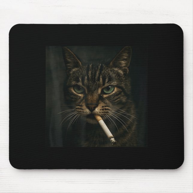 Tapis De Souris Fumer drôle Chat, Cigarette Kitty Gen Z Mème, Chat (Devant)