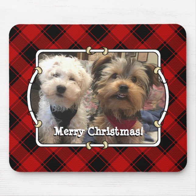 Tapis De Souris Fun Custom Christmas Red & Black Plaid Photo Cadre (Devant)