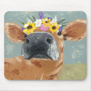 Tapis De Souris Fun de ferme - Vache avec couronne de fleurs