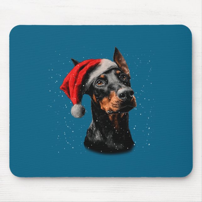 Tapis De Souris Fun Doberman Dog Christmas Lights Santa Hat Long S (Devant)