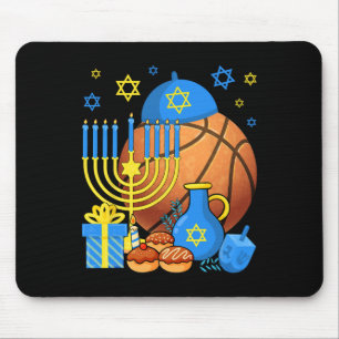 Tapis De Souris Fun Jewish Bysketbyll Byll Menorah Happy Hanoukka