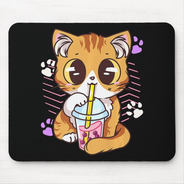 Tapis De Souris Fun Kawaii Cute Cat Boba Buble Lait Thé Anime Nek (Devant)