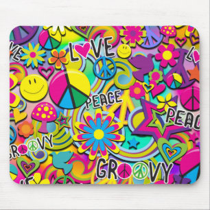 Tapis De Souris FUN Rétro Groovy Années 60 Amour Coloré Funky