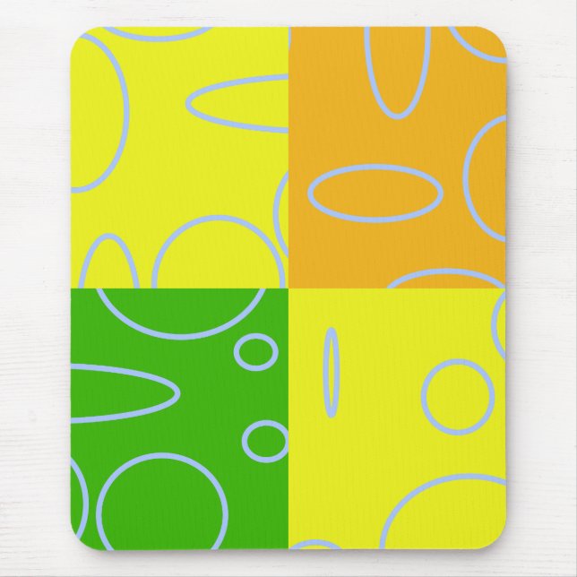 Tapis De Souris Fun Retro Quad Jaune Vert Orange Géométrique (Devant)