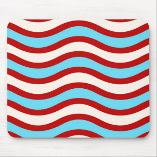Tapis De Souris Fun Rouge Turquoise Turquoise Blanc Lignes Wavy Gr