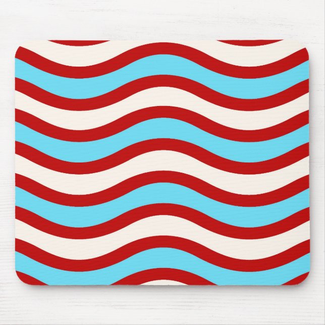 Tapis De Souris Fun Rouge Turquoise Turquoise Blanc Lignes Wavy Gr (Devant)