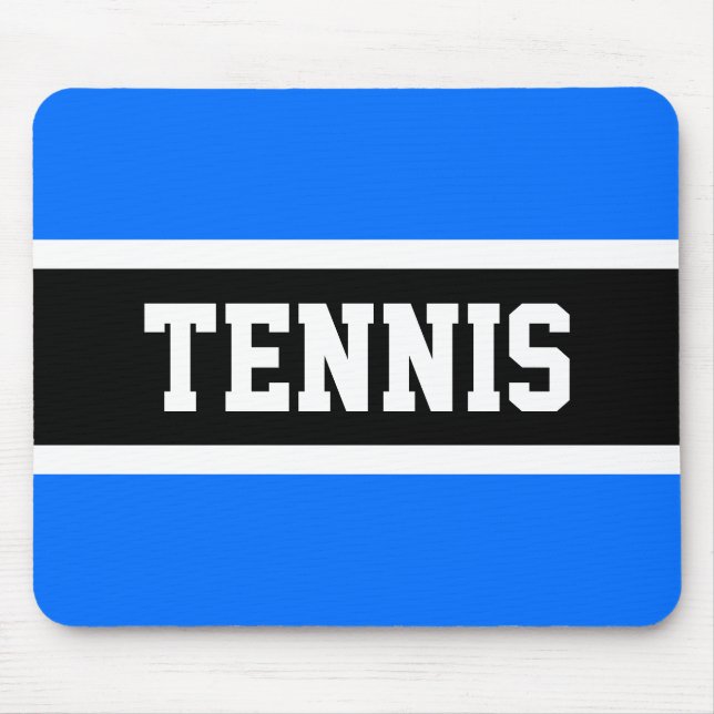 Tapis De Souris Fun Sporty Block TENNIS Lettres Bleu Black Stripes (Devant)