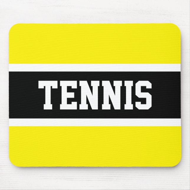 Tapis De Souris Fun Sporty Bold TENNIS Texte Jaune Black Stripes (Devant)