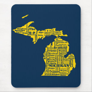Tapis De Souris Fun Yellow et Navy Blue State of Michigan villes