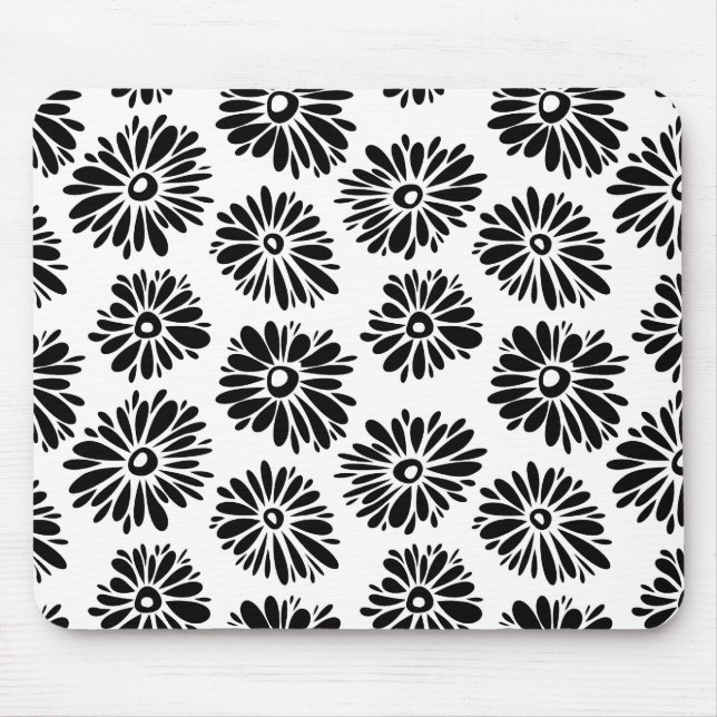 Tapis De Souris Funky Black et blanc floral (Devant)