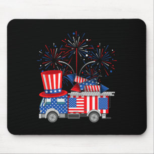 Tapis De Souris Funky Oncle Sam Firetruck Et Fireworks Usa Drapeau