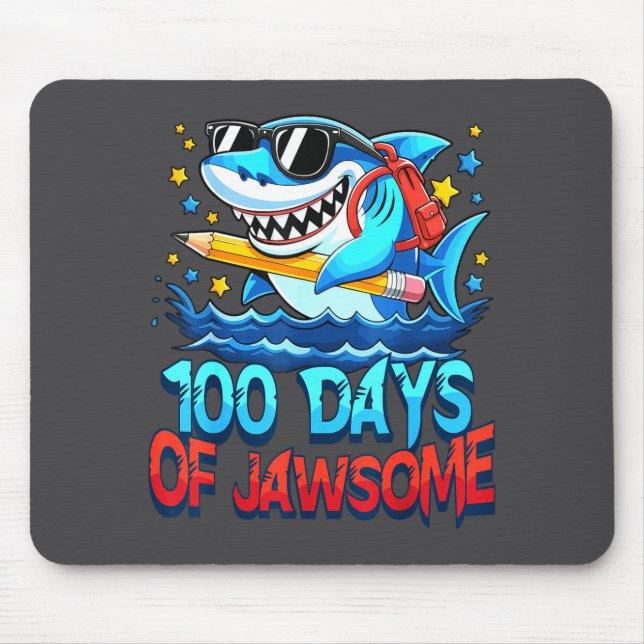 Tapis De Souris Funny 100 Days Of Jawsome Shark Kids Boy 100th Day (Devant)